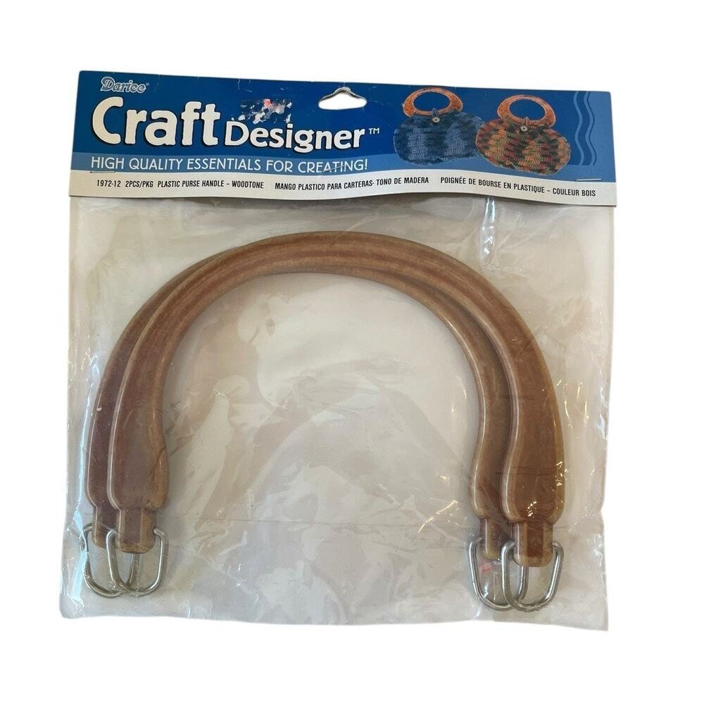 Purse Handle Set Darice Craft Designer Plastic Woodtone 1972 Vintage NEW‎ Sealed